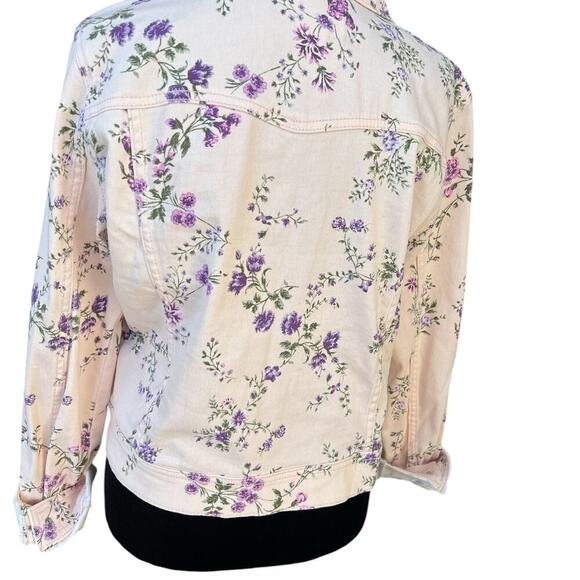 Candies denim jacket, stretch, soft, pink floral, women's size M - Picture 2 of 9
